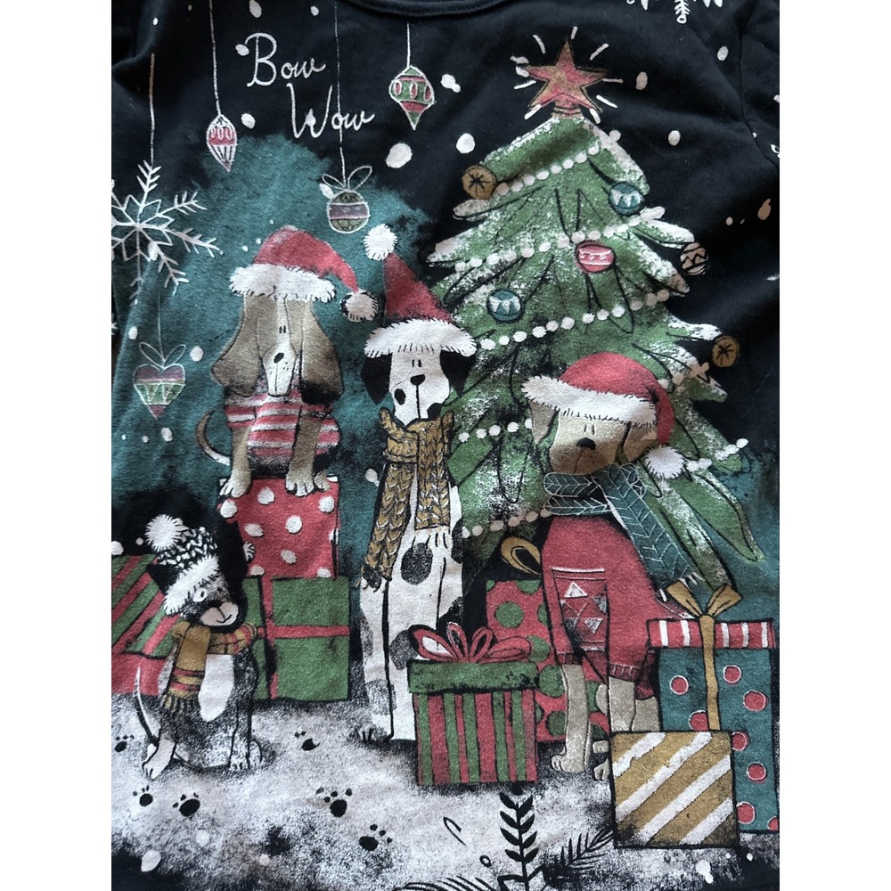 Jess & Jane Feliz Navidad Womens Christmas Print Cotton Top ABSTRACT PRINT Sm - Picture 3 of 10